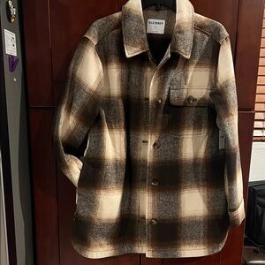 Old Navy Brown and Cream Plaid Shirt Jacket